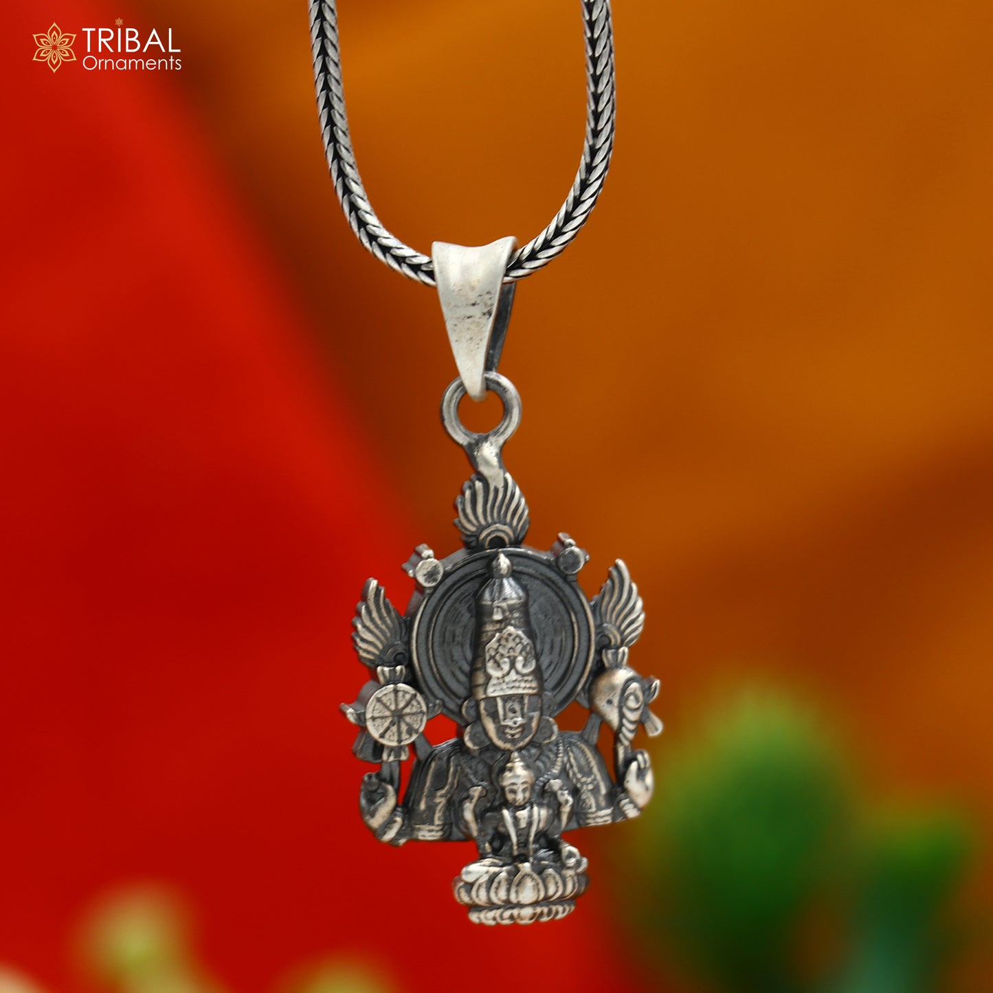 925 sterling silver lord Venkateswara with laxmi ji Pendant with chain tribal jewellery nsp1031 - TRIBAL ORNAMENTS