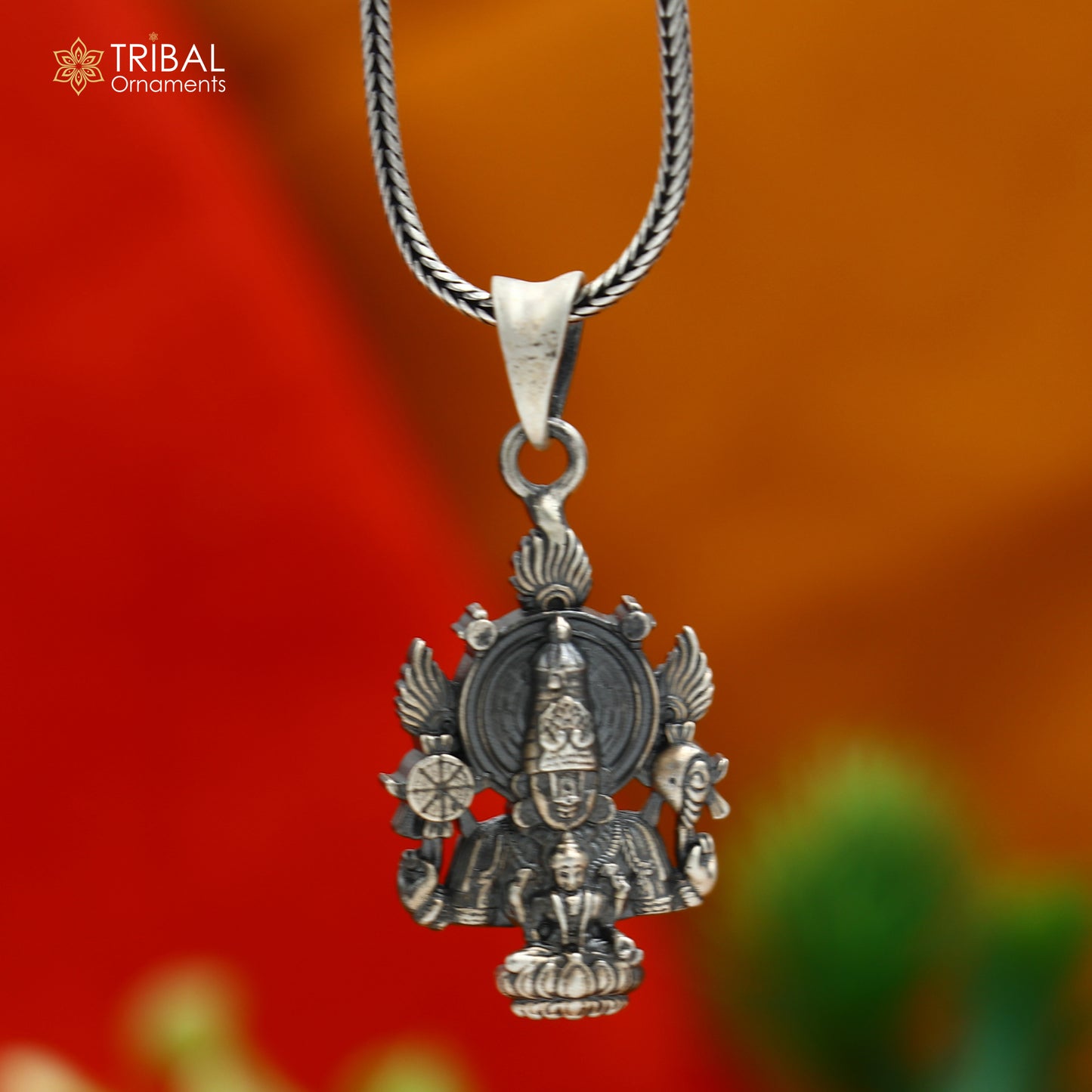 925 sterling silver lord Venkateswara with laxmi ji Pendant with chain tribal jewellery nsp1031 - TRIBAL ORNAMENTS