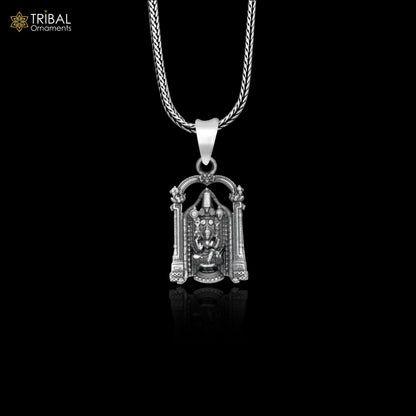 925 sterling silver Lord Venkateswara pendant with Laxmi Ji and chain, tribal jewelry style from Tribal Ornaments.