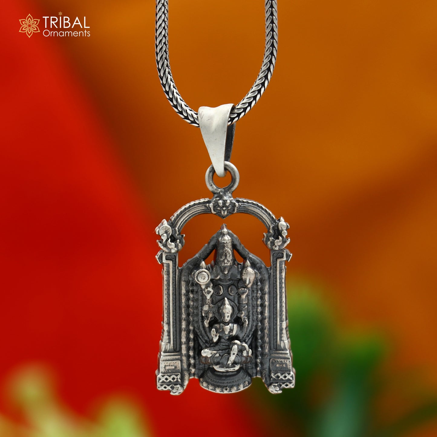 925 sterling silver lord Venkateswara with laxmi ji Pendant with chain tribal jewellery nsp1034 - TRIBAL ORNAMENTS
