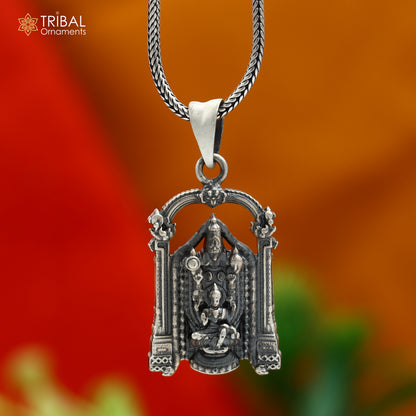 925 sterling silver Lord Venkateswara with Laxmi Ji pendant and chain, tribal jewelry by TRIBAL ORNAMENTS.