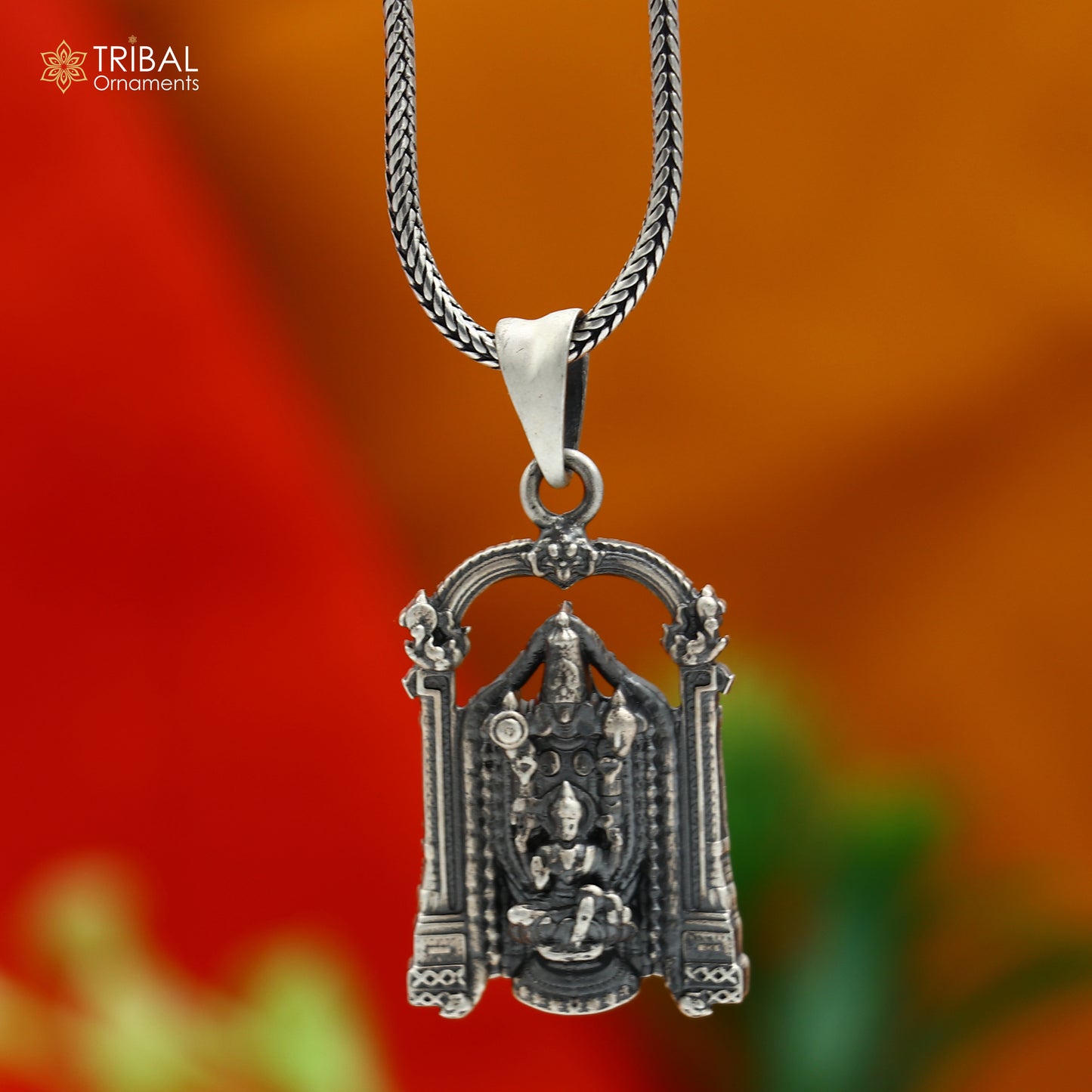 925 sterling silver lord Venkateswara with laxmi ji Pendant with chain tribal jewellery nsp1034 - TRIBAL ORNAMENTS