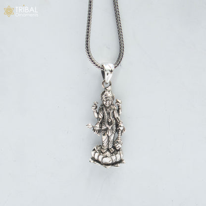 925 sterling silver Lord Vishnu ji pendant with chain, tribal jewelry design, detailed Hindu deity carving, tribal ornaments brand.