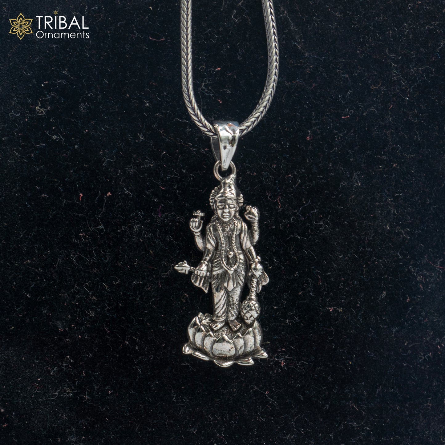 925 sterling silver handmade Lord laxmi ji Silver Pendant with chain tribal jewellery nsp1044 - TRIBAL ORNAMENTS