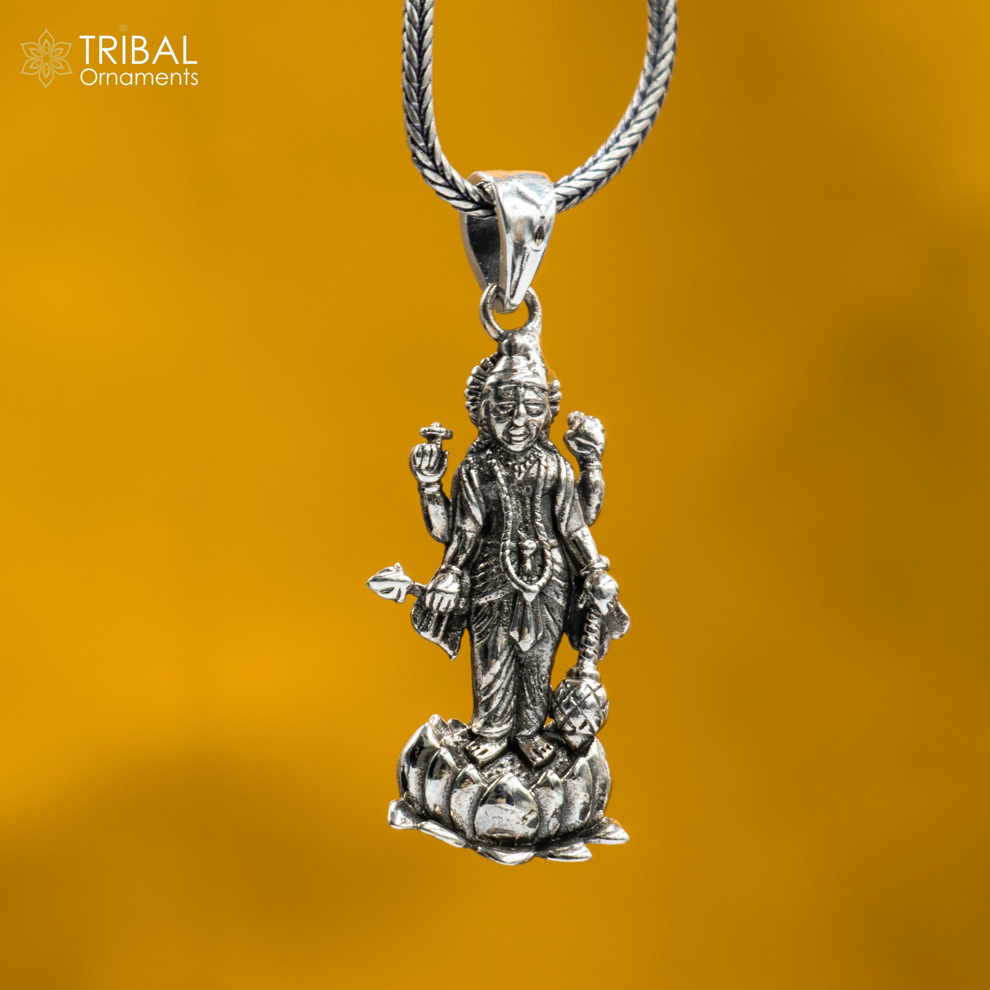 925 sterling silver handmade Lord laxmi ji Silver Pendant with chain tribal jewellery nsp1044 - TRIBAL ORNAMENTS