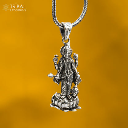 925 sterling silver Lord Vishnu Ji pendant with chain, tribal jewelry design featuring intricate details and traditional craftsmanship