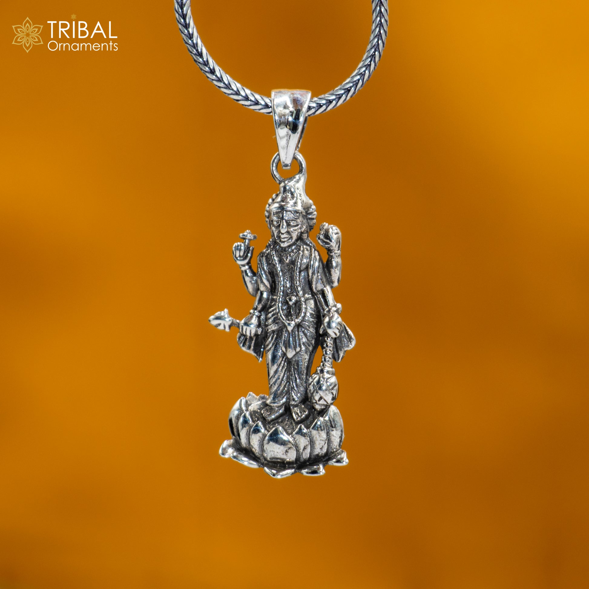 925 sterling silver handmade Lord laxmi ji Silver Pendant with chain tribal jewellery nsp1044 - TRIBAL ORNAMENTS