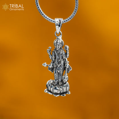 925 sterling silver Lord Vishnu ji pendant with chain, tribal jewelry design, detailed religious symbol, crafted by TRIBAL ORNAMENTS