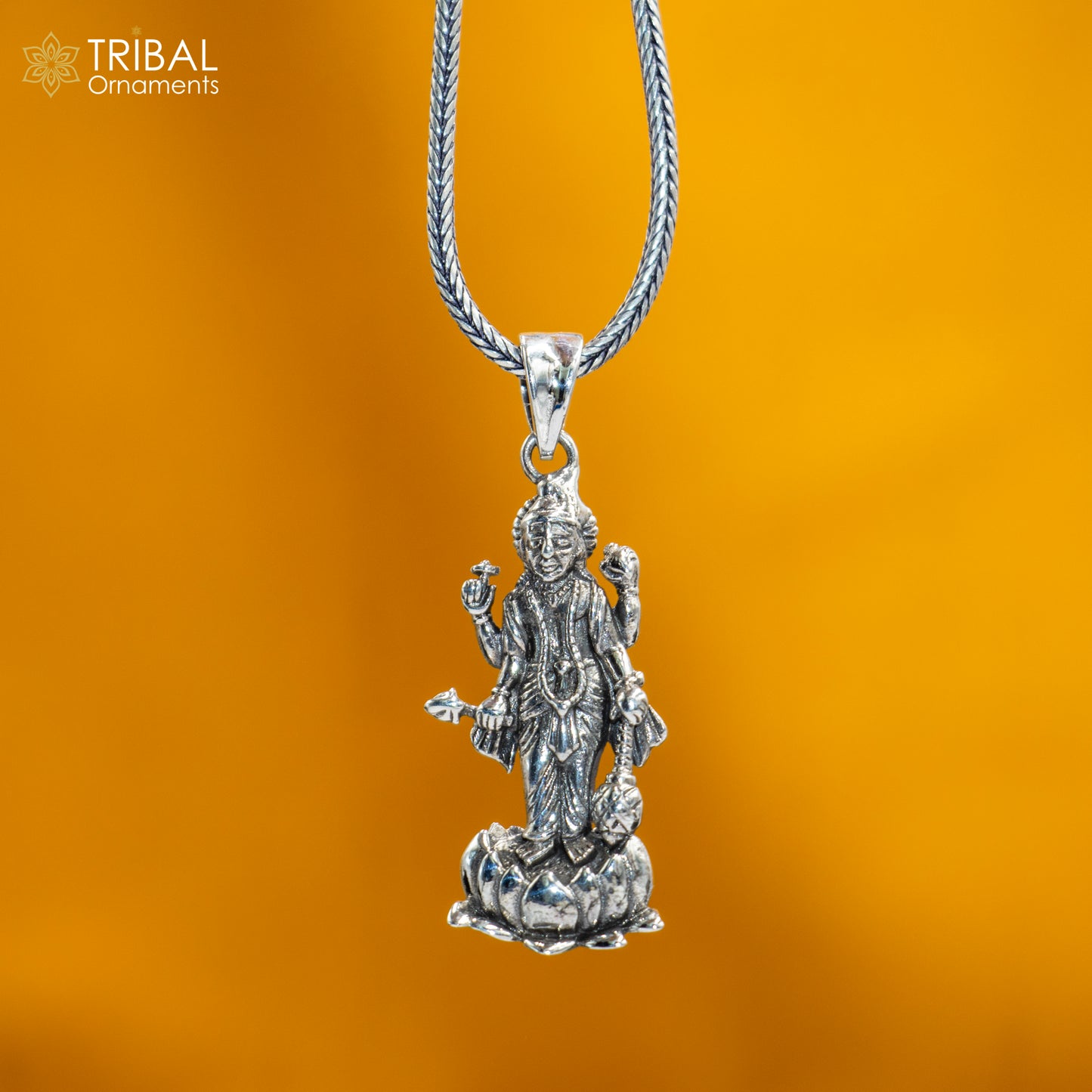 925 sterling silver handmade Lord laxmi ji Silver Pendant with chain tribal jewellery nsp1044 - TRIBAL ORNAMENTS