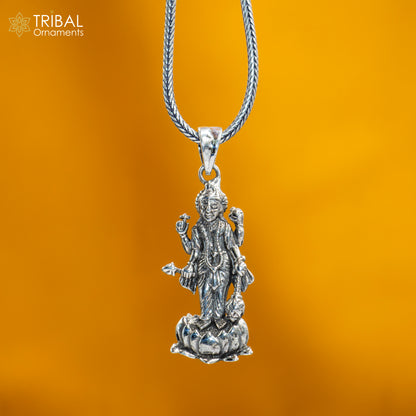 925 sterling silver Lord Vishnu ji pendant with chain, tribal jewelry design featuring intricate detailing and traditional craftsmanship