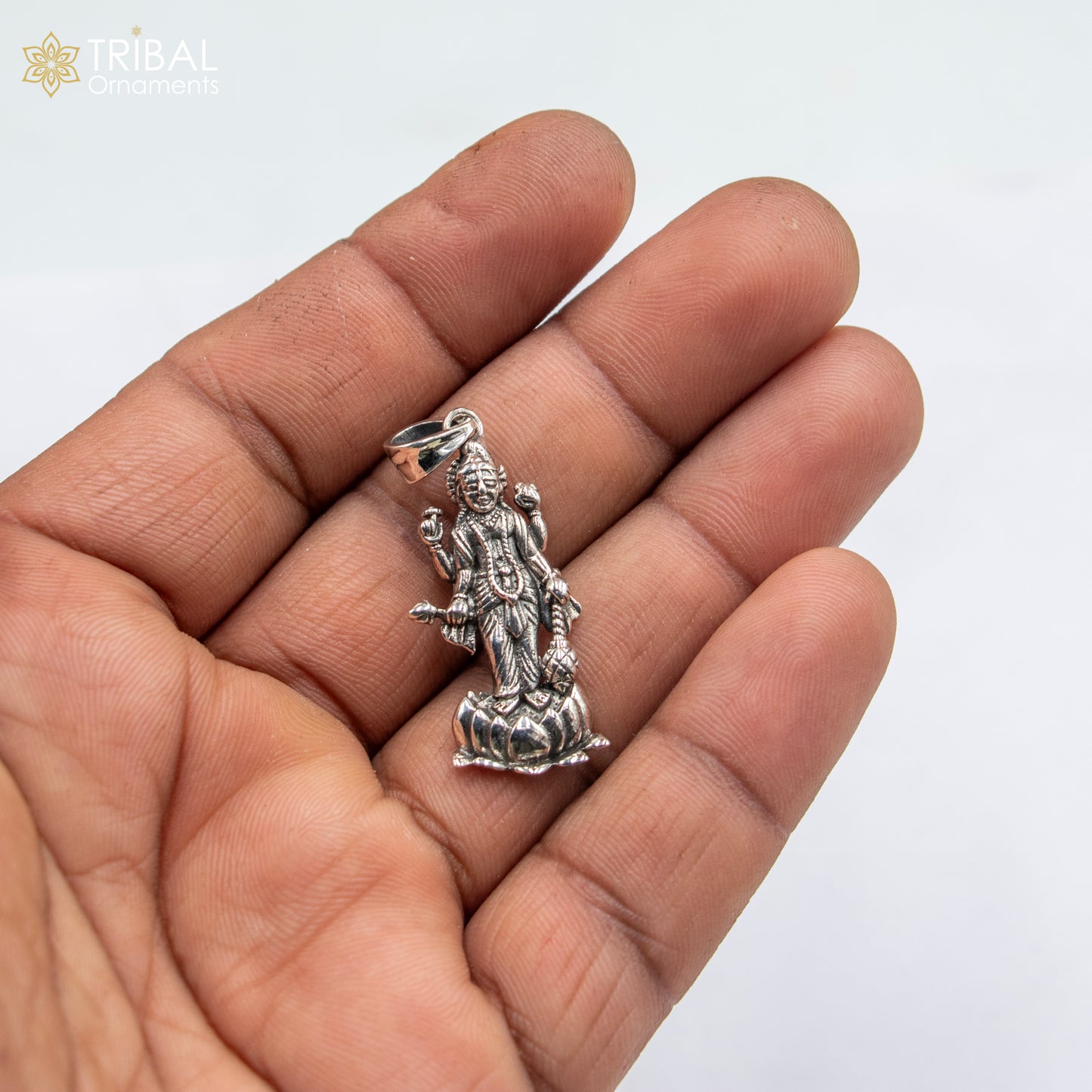 925 sterling silver handmade Lord laxmi ji Silver Pendant with chain tribal jewellery nsp1044 - TRIBAL ORNAMENTS
