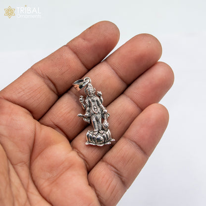 925 sterling silver Lord Vishnu ji pendant with chain, tribal jewelry featuring intricate carvings and traditional design.