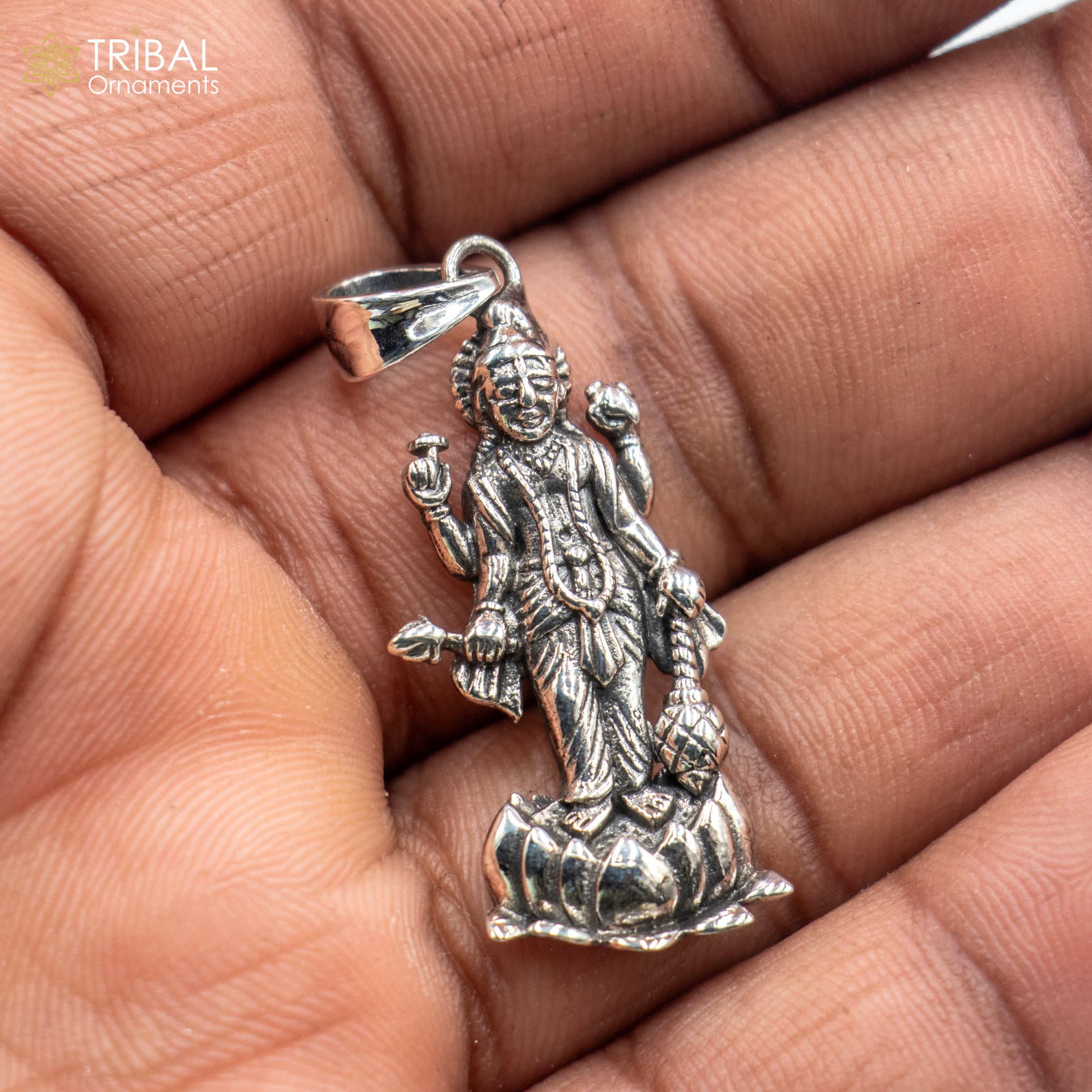 925 sterling silver handmade Lord laxmi ji Silver Pendant with chain tribal jewellery nsp1044 - TRIBAL ORNAMENTS