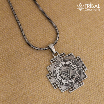 925 sterling silver Maha Kali Yantra pendant with chain, tribal jewelry featuring intricate tribal ornament design.