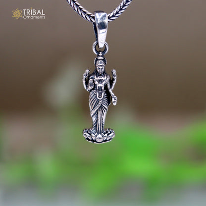 925 sterling silver Maha Laxmi Ji pendant with chain, tribal jewelry design, detailed religious motif, from Tribal Ornaments.