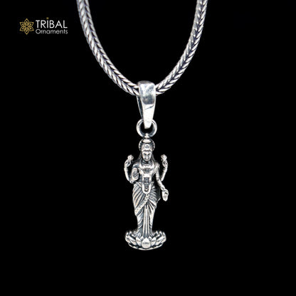 925 sterling silver Maha Laxmi Ji pendant with chain, tribal jewelry design, detailed religious symbol, crafted by TRIBAL ORNAMENTS