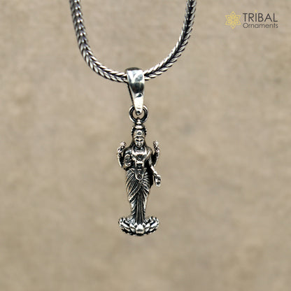 925 sterling silver Maha Laxmi Ji pendant with chain, tribal jewelry featuring intricate design and traditional craftsmanship.