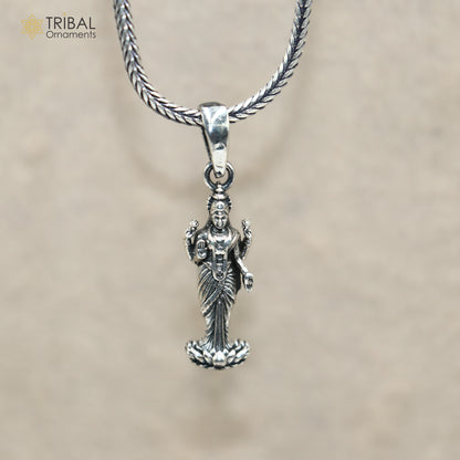 925 sterling silver Maha Laxmi Ji pendant with chain, tribal jewelry design, featuring intricate craftsmanship and traditional motifs.