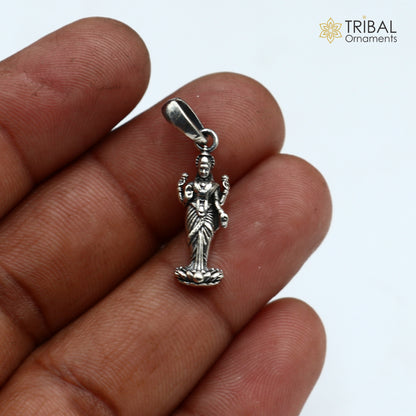 925 sterling silver Maha Laxmi ji pendant with chain, tribal jewelry style, featuring intricate design and traditional motifs.