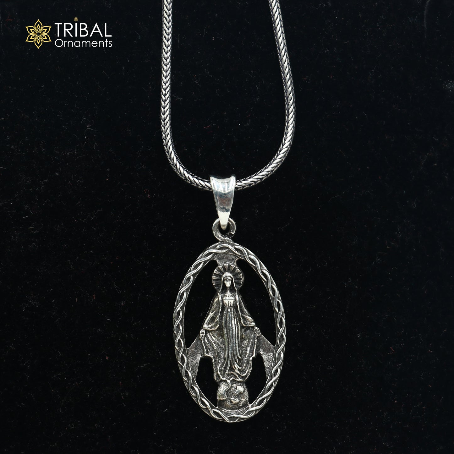 925 sterling silver mother mary Pendant with chain tribal jewellery nsp1058 - TRIBAL ORNAMENTS