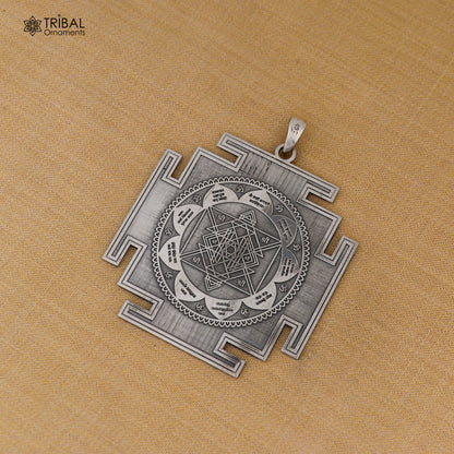 925 sterling silver Narsimha Yantra pendant with chain, tribal jewelry featuring intricate tribal ornament design
