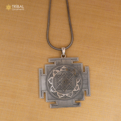 925 sterling silver Narsimha Yantra pendant with chain, tribal jewelry featuring intricate tribal ornament design.