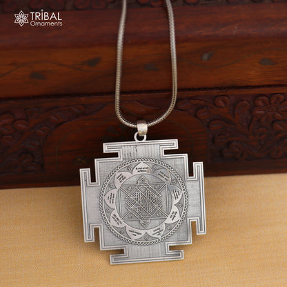 925 sterling silver Narsimha Yantra pendant with chain, tribal jewelry featuring intricate tribal ornament design.
