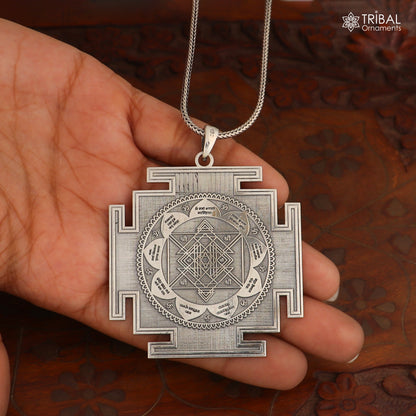 925 sterling silver Narsimha Yantra pendant with chain, tribal jewelry featuring intricate tribal ornament design.