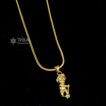 Sterling silver Lord Hanuman pendant with gold polish from Tribal Ornaments, featuring intricate handmade Bal Hanuman design.