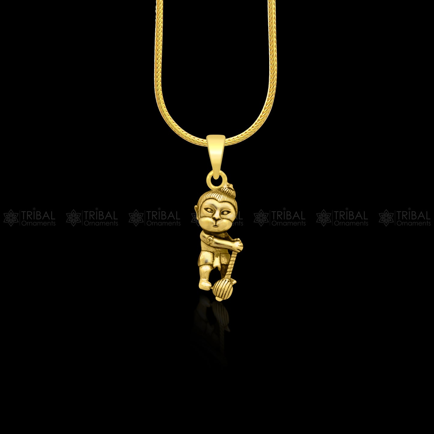 Sterling silver Lord Bal Hanuman pendant with gold polish, handmade tribal design, stylish jewelry by TRIBAL ORNAMENTS