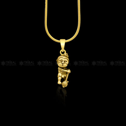 Sterling silver Lord Bal Hanuman pendant with gold polish, handmade tribal design, stylish jewelry by TRIBAL ORNAMENTS