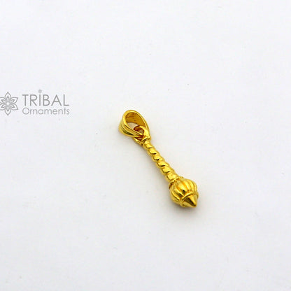 Sterling silver Lord Hanuman mace pendant with gold polish, handmade tribal design, featuring a traditional gada and bgota motif.