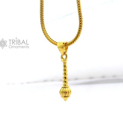 Sterling silver Lord Hanuman mace pendant with gold polish, handmade tribal design, featuring a traditional gada or bgota style.