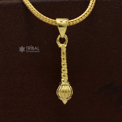 Sterling silver and gold polished Lord Hanuman mace pendant with traditional tribal design, handmade by Tribal Ornaments.