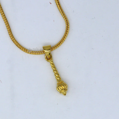 Sterling silver and gold-polished Lord Hanuman mace pendant with tribal sakha design, handmade by Tribal Ornaments.