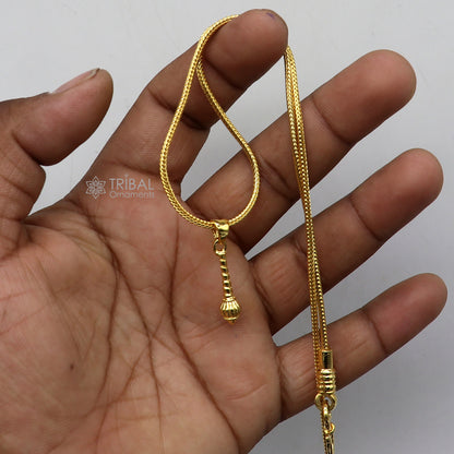 Sterling silver Lord Hanuman mace pendant with gold polish, handmade tribal design, featuring a traditional gada and sakha motif.