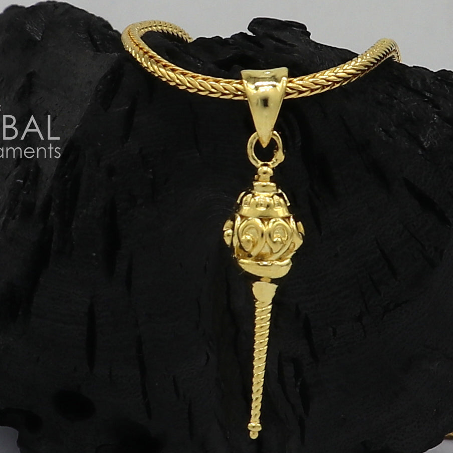 Sterling silver and gold polished Lord Hanuman mace pendant with traditional tribal design, handmade tribal ornaments jewelry.