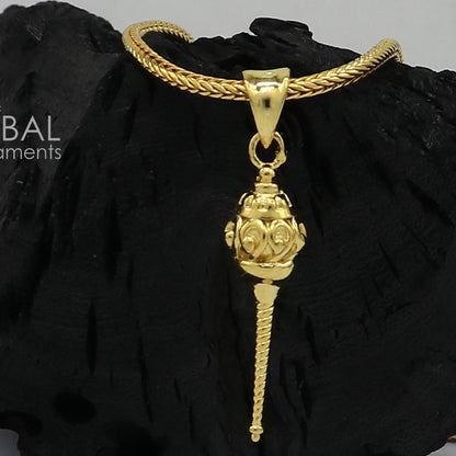 Sterling silver and gold polished Lord Hanuman mace pendant with traditional tribal design, handmade tribal ornaments jewelry.