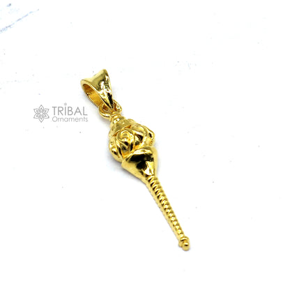 Sterling silver Lord Hanuman mace pendant with gold polish, handmade tribal design, featuring a traditional gada and bgota motif.