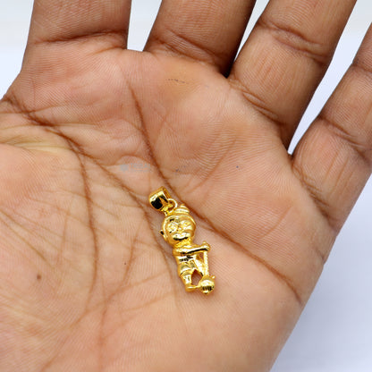 Sterling silver Lord Bal Hanuman pendant by TRIBAL ORNAMENTS, gold polished, handcrafted with intricate design and religious symbolism.
