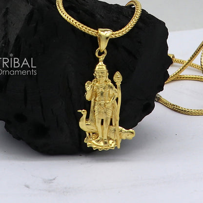 Sterling silver and gold-polished Mugan Kartikeya pendant by Tribal Ornaments, handmade and stylish jewelry accessory.