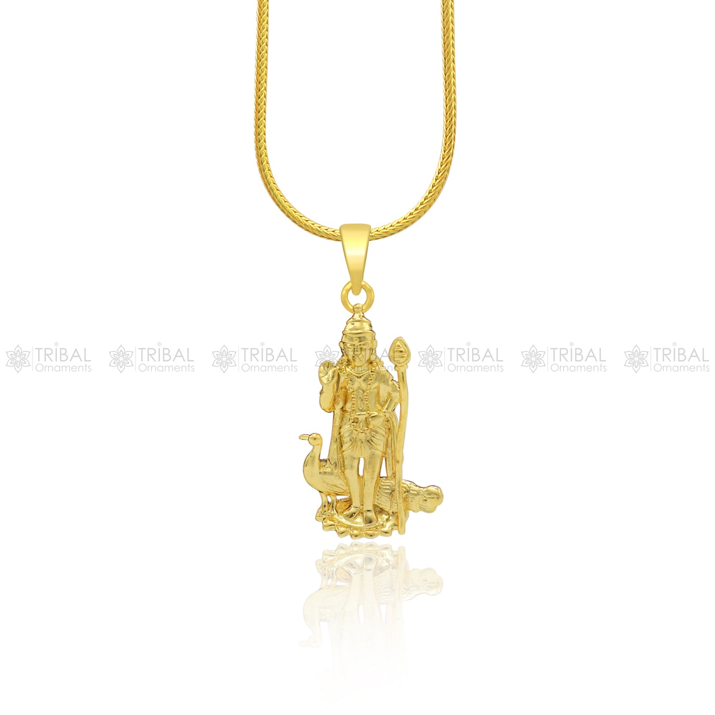 Sterling silver and gold polished Mugan Kartikeya pendant by TRIBAL ORNAMENTS, featuring intricate handmade Lord Mugan design.