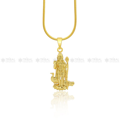 Sterling silver and gold polished Mugan Kartikeya pendant by TRIBAL ORNAMENTS, featuring intricate handmade Lord Mugan design.