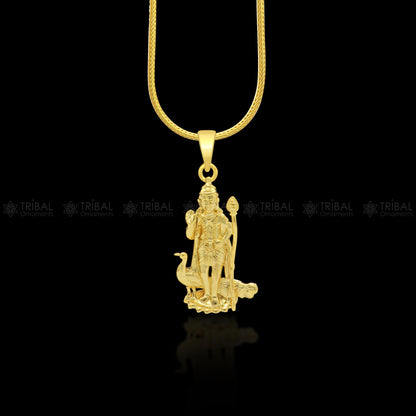 Sterling silver and gold polished Mugan Kartikeya pendant by TRIBAL ORNAMENTS, handcrafted with intricate tribal design.