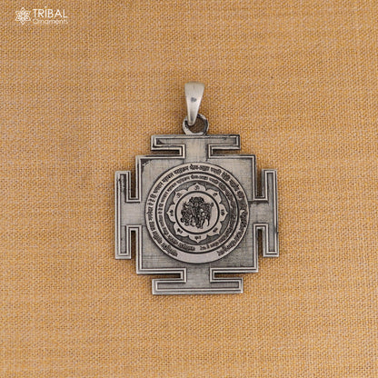 925 sterling silver Panchmukhi Hanuman Kavach Yantra pendant with chain, tribal jewelry featuring intricate tribal ornament design.