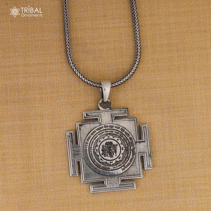 925 sterling silver Panchmukhi Hanuman Kavach Yantra pendant with chain, tribal jewelry design, detailed craftsmanship