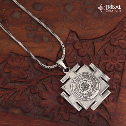 925 sterling silver Panchmukhi Hanuman Kavach Yantra pendant with chain, tribal jewelry design by TRIBAL ORNAMENTS.