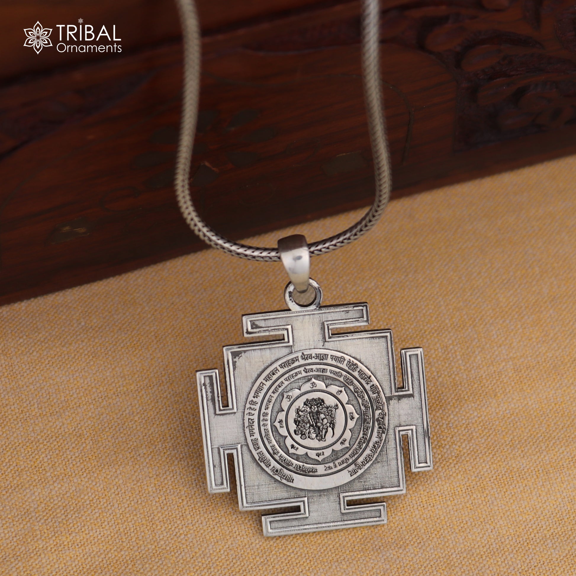 925 sterling silver Panchmukhi hanuman kavach Yantra Pendant with chain tribal jewellery nsp1094 - TRIBAL ORNAMENTS