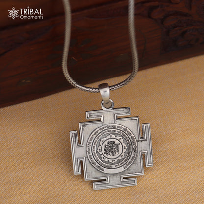 925 sterling silver Panchmukhi Hanuman Kavach Yantra pendant with chain from Tribal Ornaments, featuring intricate tribal jewelry design.