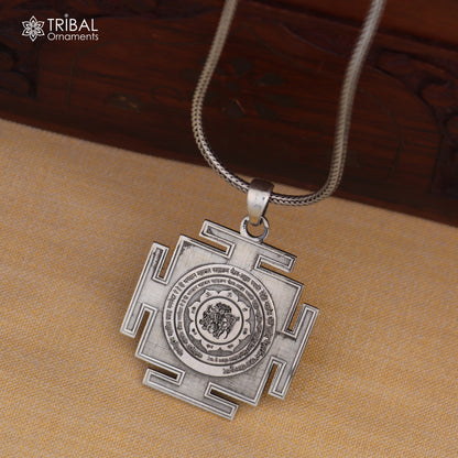 925 sterling silver Panchmukhi Hanuman Kavach Yantra pendant with chain, tribal jewelry design from Tribal Ornaments.
